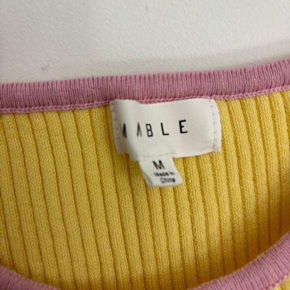 Mable Color Block Cutout Midi Dress Ribbed Pink and Yellow M - Picture 6 of 10